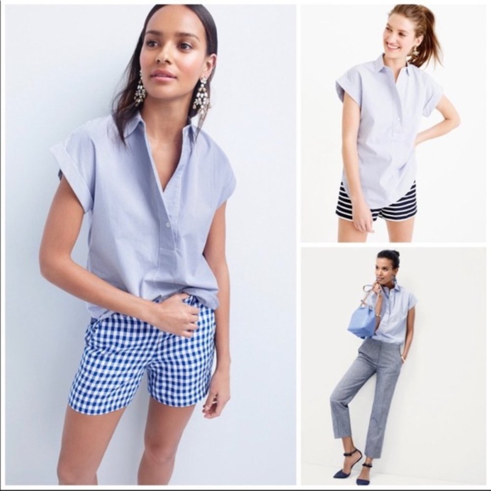 J.Crew blue pinstripe short sleeve popover blouse